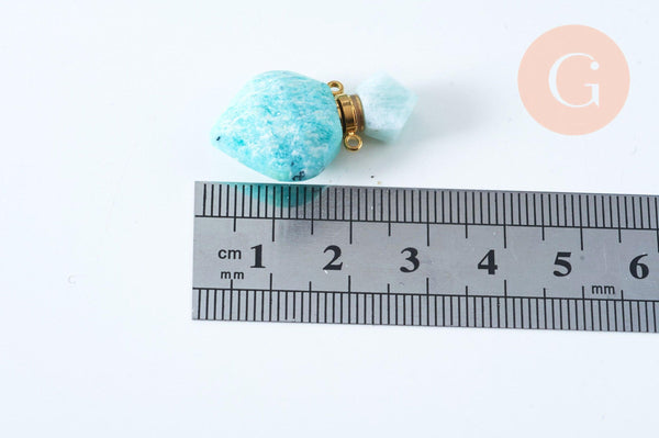 Pendentif bouteille parfum amazonite naturelle acier 304 inoxydable 27mm, x1 (G6388)