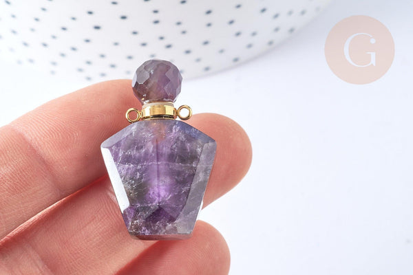 Pendentif bouteille parfum améthyste naturelle 37.5mm, x1 (G3213)