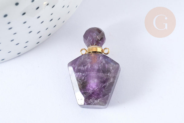Pendentif bouteille parfum améthyste naturelle 37.5mm, x1 (G3213)