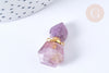 Pendentif bouteille parfum améthyste naturelle acier 304 inoxydable doré 27.5mm, x1 (G3928)