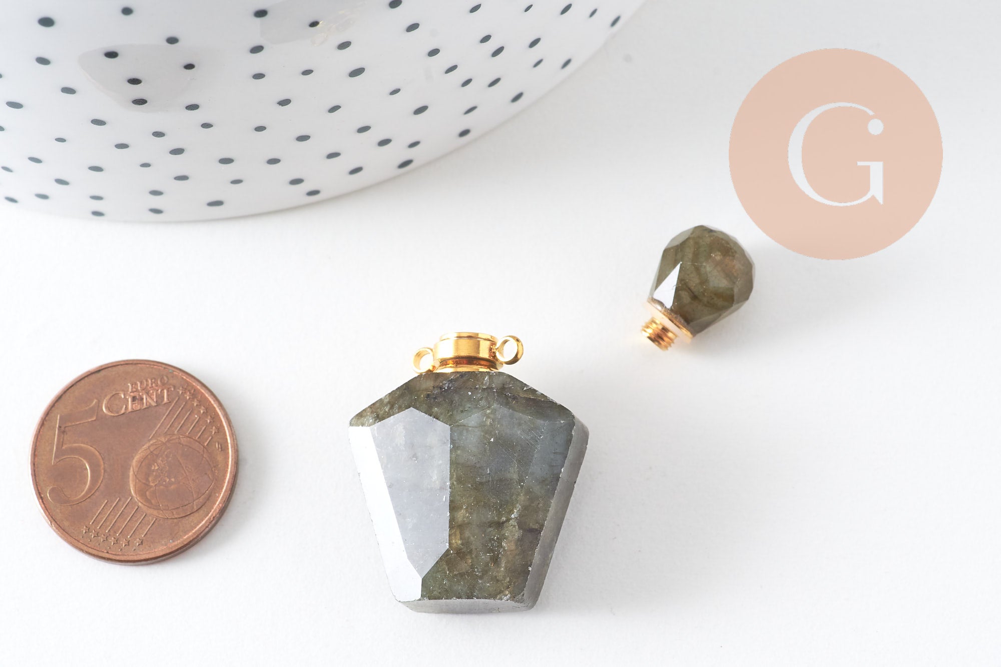 Pendentif bouteille parfum labradorite naturelle 37mm, x1 (G3019)