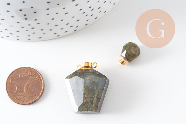 Pendentif bouteille parfum labradorite naturelle 37mm, x1 (G3019)