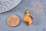 Pendentif bouteille parfum oeil de tigre naturel laiton 27mm, x1 (G8632)