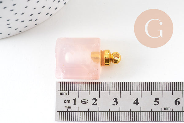 Pendentif bouteille parfum quartz rose naturel 33mm, x1 (G5187)