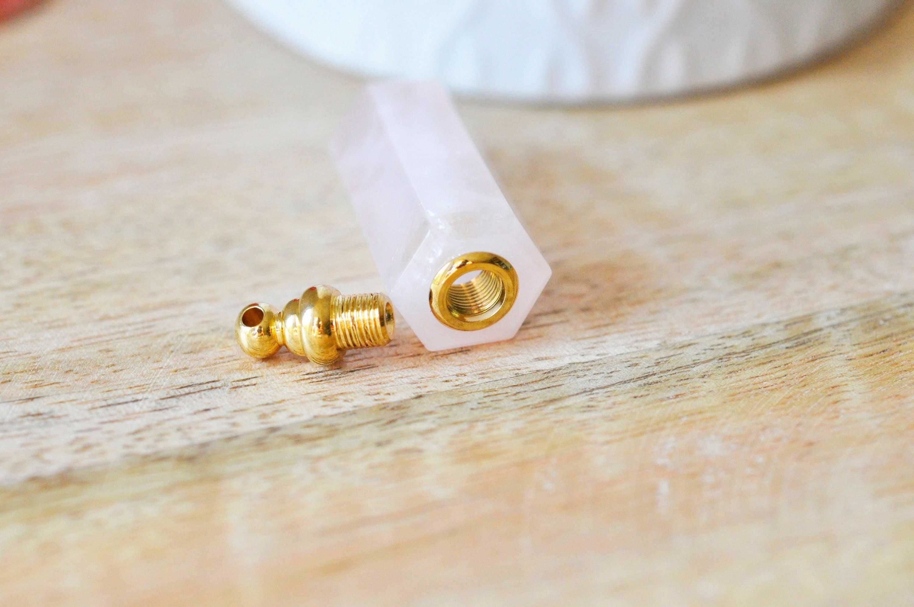 Pendentif bouteille parfum quartz rose naturel pointe 46.5mm, x1 (G4511)