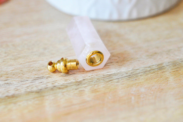 Pendentif bouteille parfum quartz rose naturel pointe 46.5mm, x1 (G4511)