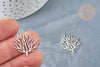 Pendentif branche de corail acier 201 inoxydable argenté 23.5mm, x1 (G8158)
