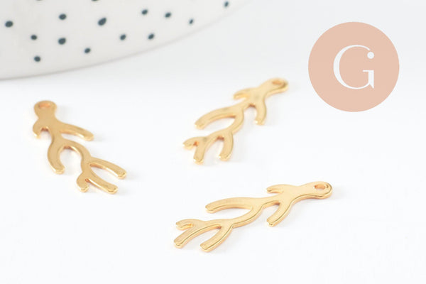 Pendentif branche de corail acier 201 inoxydable doré 24K 28mm, x1 (G9672)