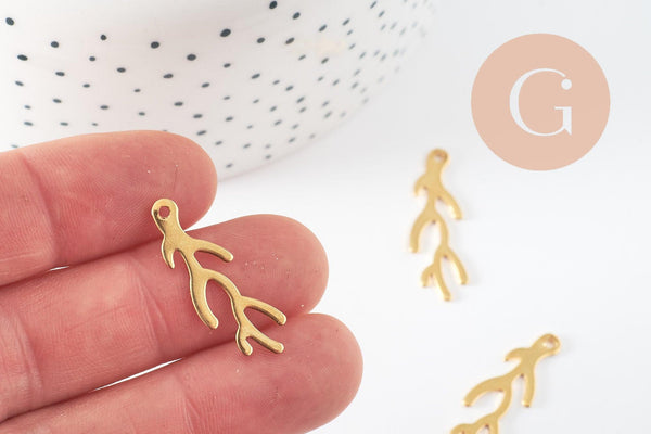 Pendentif branche de corail acier 201 inoxydable doré 24K 28mm, x1 (G9672)