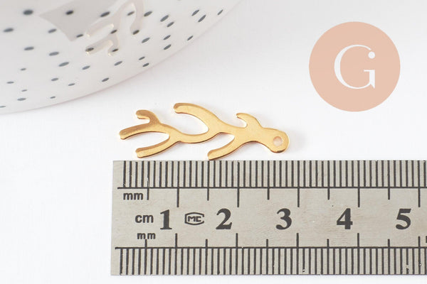 Pendentif branche de corail acier 201 inoxydable doré 24K 28mm, x1 (G9672)