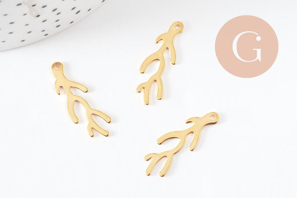 Pendentif branche de corail acier 201 inoxydable doré 24K 28mm, x1 (G9672)