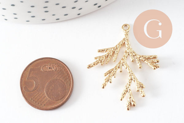 Pendentif branche de corail acier 201 inoxydable doré PVD 18K 35mm, x1 (G9670)