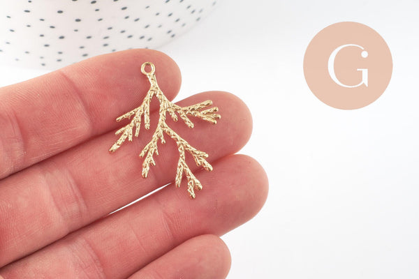 Pendentif branche de corail acier 201 inoxydable doré PVD 18K 35mm, x1 (G9670)