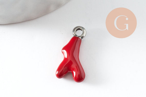 Pendentif branche de corail acier 304 inoxydable platine multicolore 18.5mm, x1 G9811