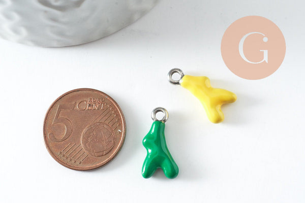 Pendentif branche de corail acier 304 inoxydable platine multicolore 18.5mm, x1 G9811