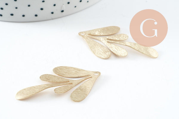 Pendentif branche feuille laiton brossé,breloque laiton brut, feuille laurier bijoux,pendentif laiton brut, 46x27mm, x2 G3242