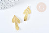 Pendentif branche feuille laiton doré brossé 35.5mm,création bijoux motif végétal, x2 (G8736)