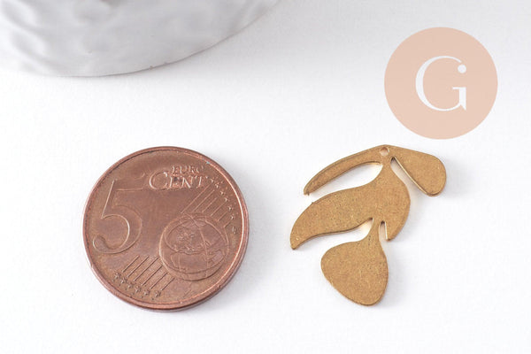 Pendentif branche feuille laiton,breloque laiton brut,feuille laurier bijoux,pendentif laiton brut 21.5x15mm, x2 (G3238)