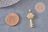 Pendentif breloque clef laiton doré et zircon 28.5mm, x1 (G4463)