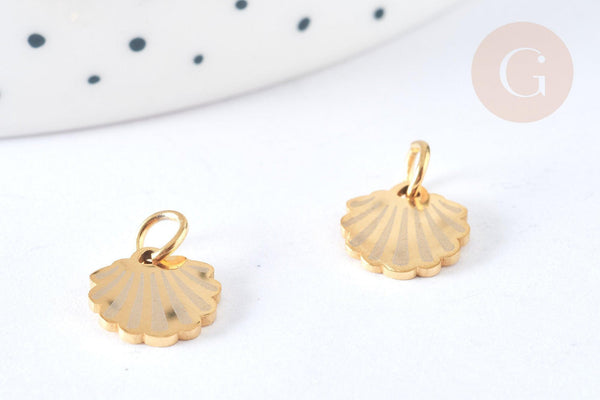 Pendentif breloque coquillage acier 201 doré inoxydable 10mm, x1 (G7316)