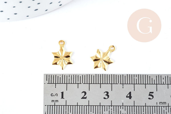 Pendentif breloque étoile acier 304 doré inoxydable 14mm, x1 (G8813)