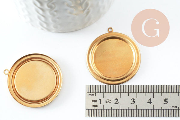 Pendentif cabochon rond laiton brut,sans nickel 24mm, x1 (G1951)