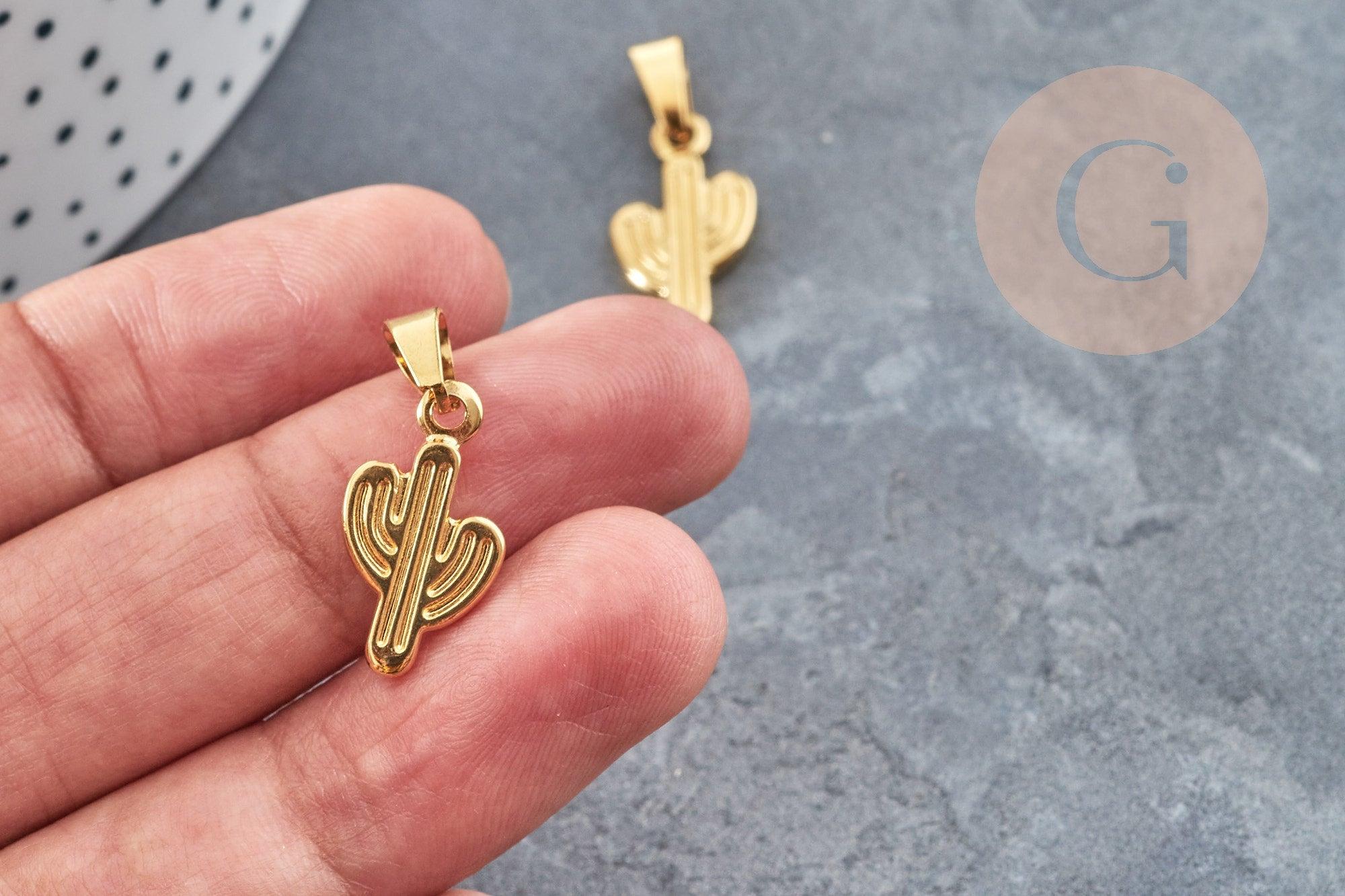 Pendentif cactus 304 acier inoxydable 19mm, un pendentif pour création DIY, x1 (G6026)