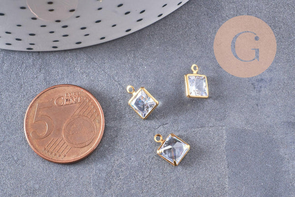 Pendentif carré Cristal laiton brut 9mm, x10 (G10221)