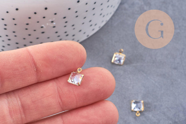 Pendentif carré Cristal laiton brut 9mm, x10 (G10221)