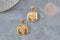 Pendentif carré fleur rose laiton doré 13.5mm, Pendentif pour création bijoux x1 G5020