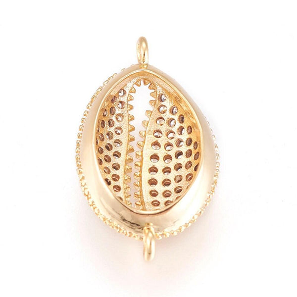 Pendentif cauri laiton doré 18K zircon blanc, sans nickel,pendentif coquillage doré,21mm, x1 (G4462)