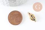 Pendentif cauri laiton doré zircons colorés 15mm, x1 (G4737)