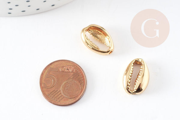 Pendentif cauri zamac doré 17mm , pendentif coquillage création bijoux x5 G0814