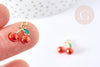 Pendentif cerise doré émaillé rouge laiton doré 18K 11mm,x1 G8582