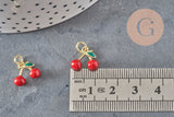 Pendentif cerise doré émaillé rouge laiton doré 18K 11mm,x1 (G8582)