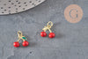 Pendentif cerise doré émaillé rouge laiton doré 18K 11mm,x1 (G8582)