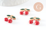 Pendentif cerise doré émaillé rougefruit zamac doré 17mm, x5 (G5272)