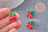Pendentif cerise fruit rouge verre artisanal 15-19mm, x5 (G1967)