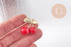 Pendentif cerise laiton doré résine rouge 33mm, x1 (G10339)