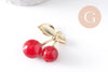 Pendentif cerise laiton doré résine rouge 33mm, x1 (G10339)