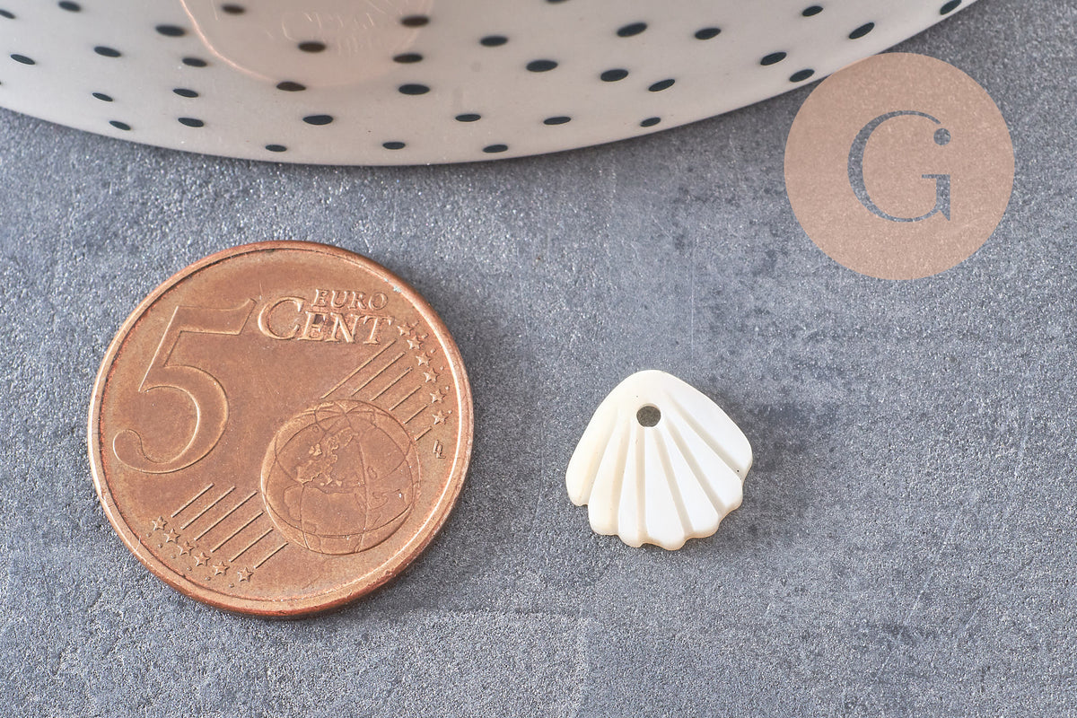 Pendentif charm coquillage nacre blanche naturelle ,pendentif coquillage nacre, 10mm, x5 (G4623)