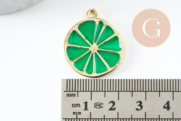 Pendentif citron agrume en zamac doré vert 26.5mm, x2 (G5303)