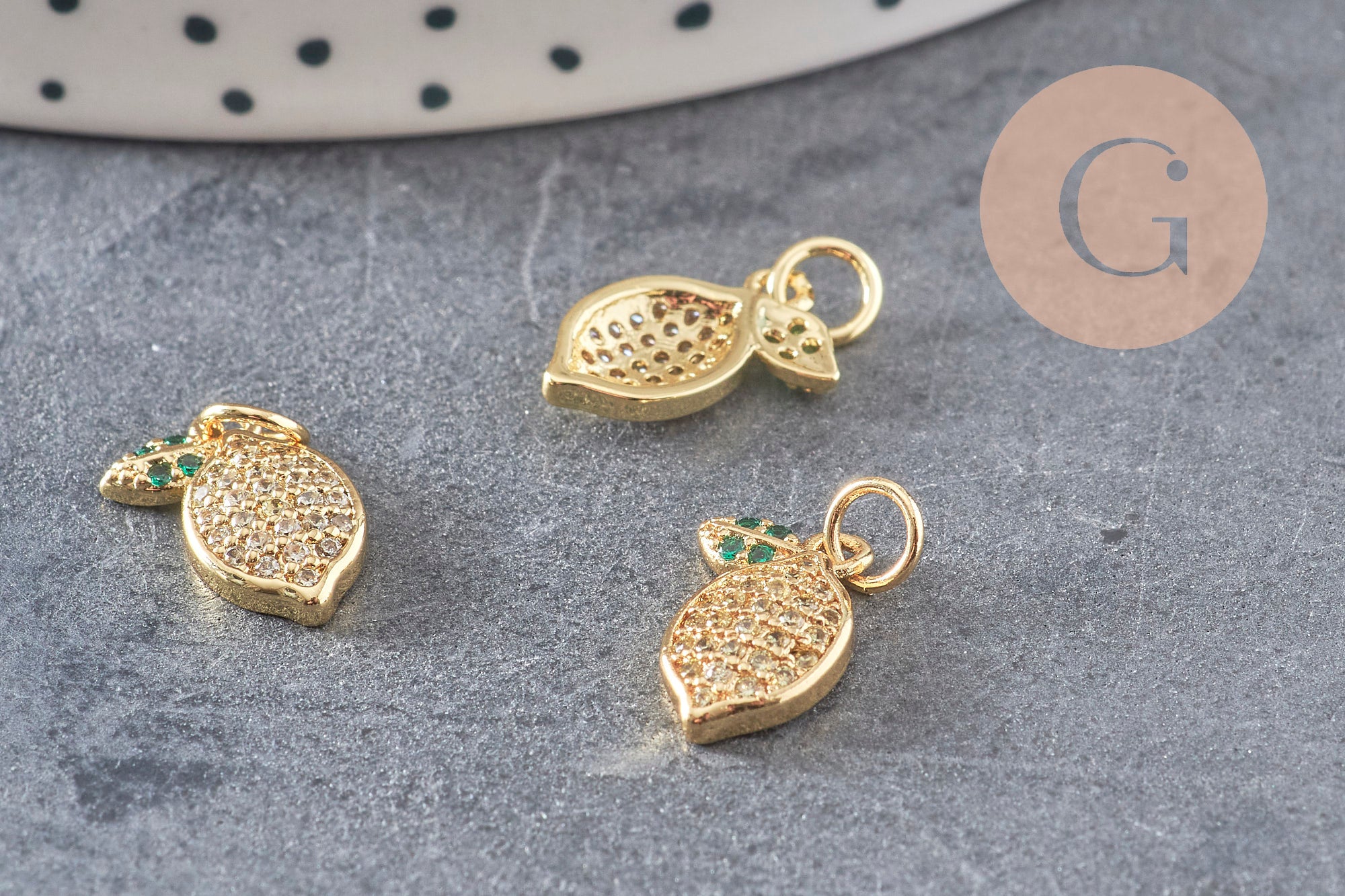 Pendentif citron doré 18K zircons, 14mm, x1 (G4852)