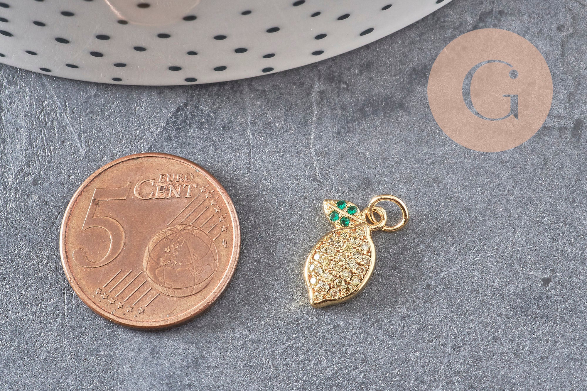 Pendentif citron doré 18K zircons, 14mm, x1 (G4852)