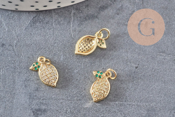 Pendentif citron doré 18K zircons, 14mm, x1 (G4852)