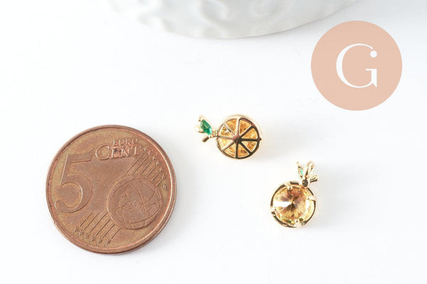 Pendentif citron doré 18K zircons,pendentif fruit création bijoux, pendentif doré, 11.5mm, x1 (G4037)
