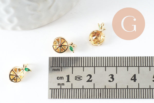 Pendentif citron doré 18K zircons,pendentif fruit création bijoux, pendentif doré, 11.5mm, x1 (G4037)
