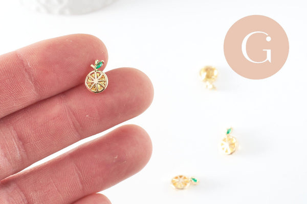 Pendentif citron doré 18K zircons,pendentif fruit création bijoux, pendentif doré, 11.5mm, x1 (G4037)