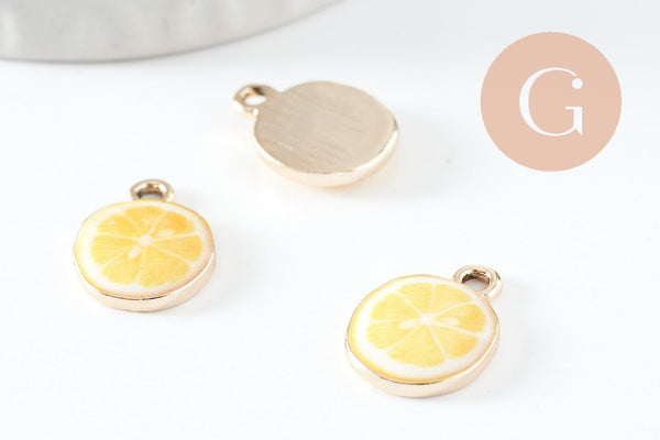 Pendentif citron doré zamac doré 17mm, x5 (G5273)