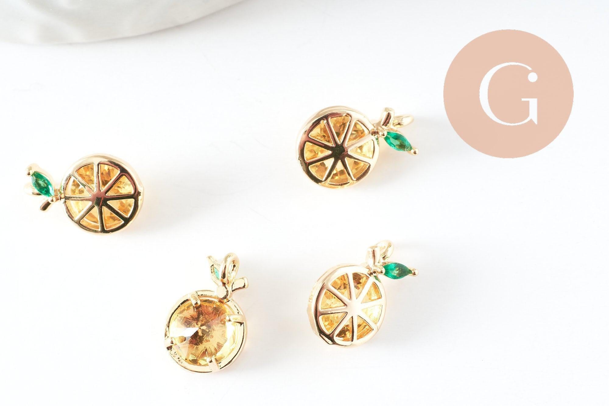 Pendentif citron doré 18K zircons,pendentif fruit création bijoux, pendentif doré, 11.5mm, x1 (G4037)